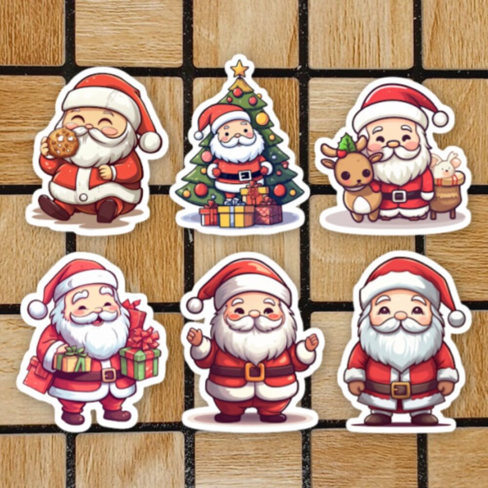 Christmas Santa Sticker Pack of 6 Vinyl Stickers Waterproof Die Cut Sticker Set